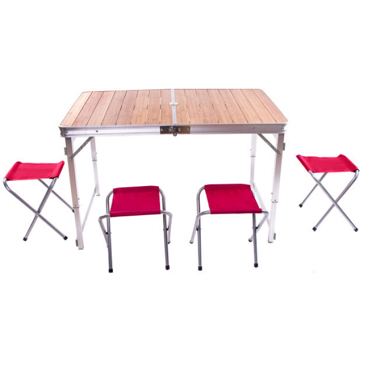 Стол туристический GreenCamp, бамбук,алюминий, 4 стула, GC-9001
